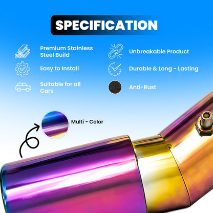 Universal Stainless Steel Burnt Neo Chrome Dual Pipe Car Exhaust Muffler Tip | Rainbow Iridescent Round Shaped Straight End Tail Pipe Show Modification Accessory for All Cars