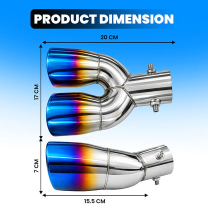 2.5 Inch Inlet Dual Exhaust Tip, Stainless Steel Polished Double Outlet Muffler Tailpipe, Universal Bolt-On Car Exhaust Tail Pipe with Blue Burnt Finish