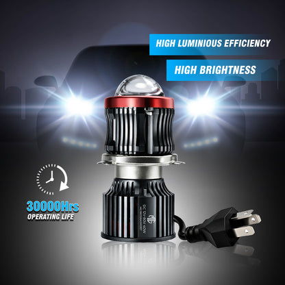 H4 40W LED Projector Lens Headlight for Bike & Scooter, White & Yellow Dual Color with Flashing Mode, 12V–80V Waterproof Auxiliary Light with Cooling Fan (MGF1)