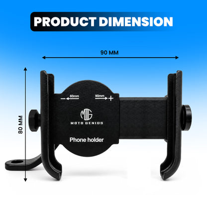 Universal Aluminum Motorcycle & Bicycle Phone Holder with Mirror Fitting – 360° Rotatable Handlebar Mount, Adjustable & Shockproof Mobile Holder