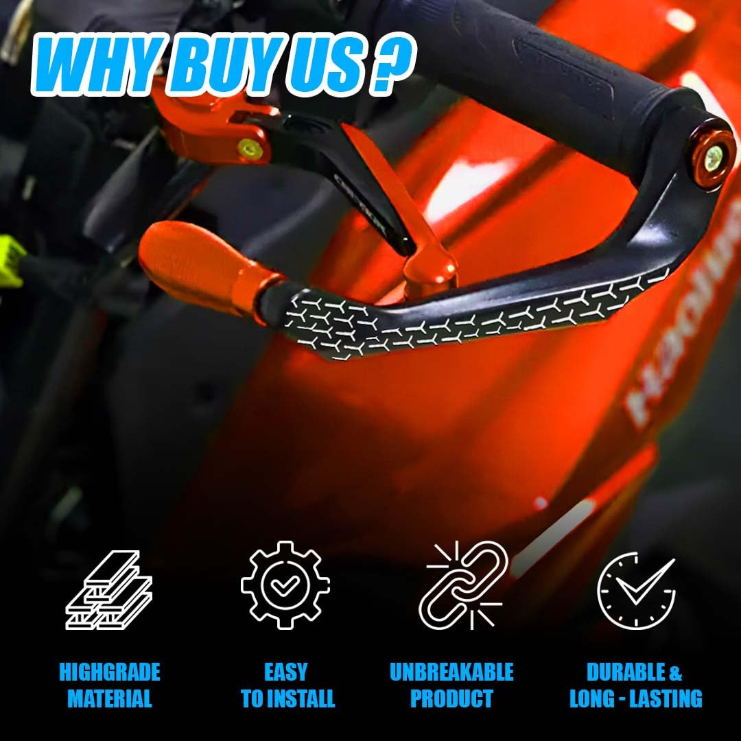 3D Design Universal CNC Handlebar Brake Clutch Lever Protector Guard for Motorcycles & Bikes | Durable and Stylish-Orange - Moto Genius