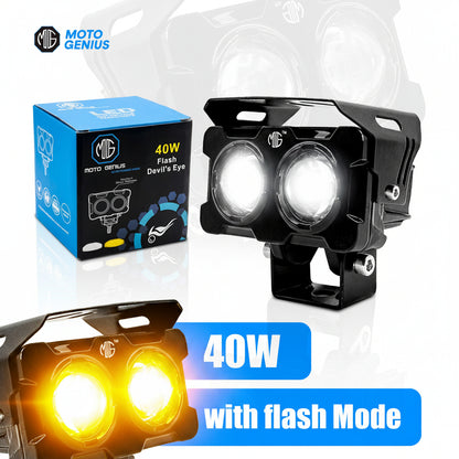 2 LED Fog Light Projectors, 40W Dual Beam (Hi/Lo), White & Yellow Light, IP67 Waterproof, Universal Fit for Car, Bike, Motorcycle and Scooter (Pack of 1) (MGF1)