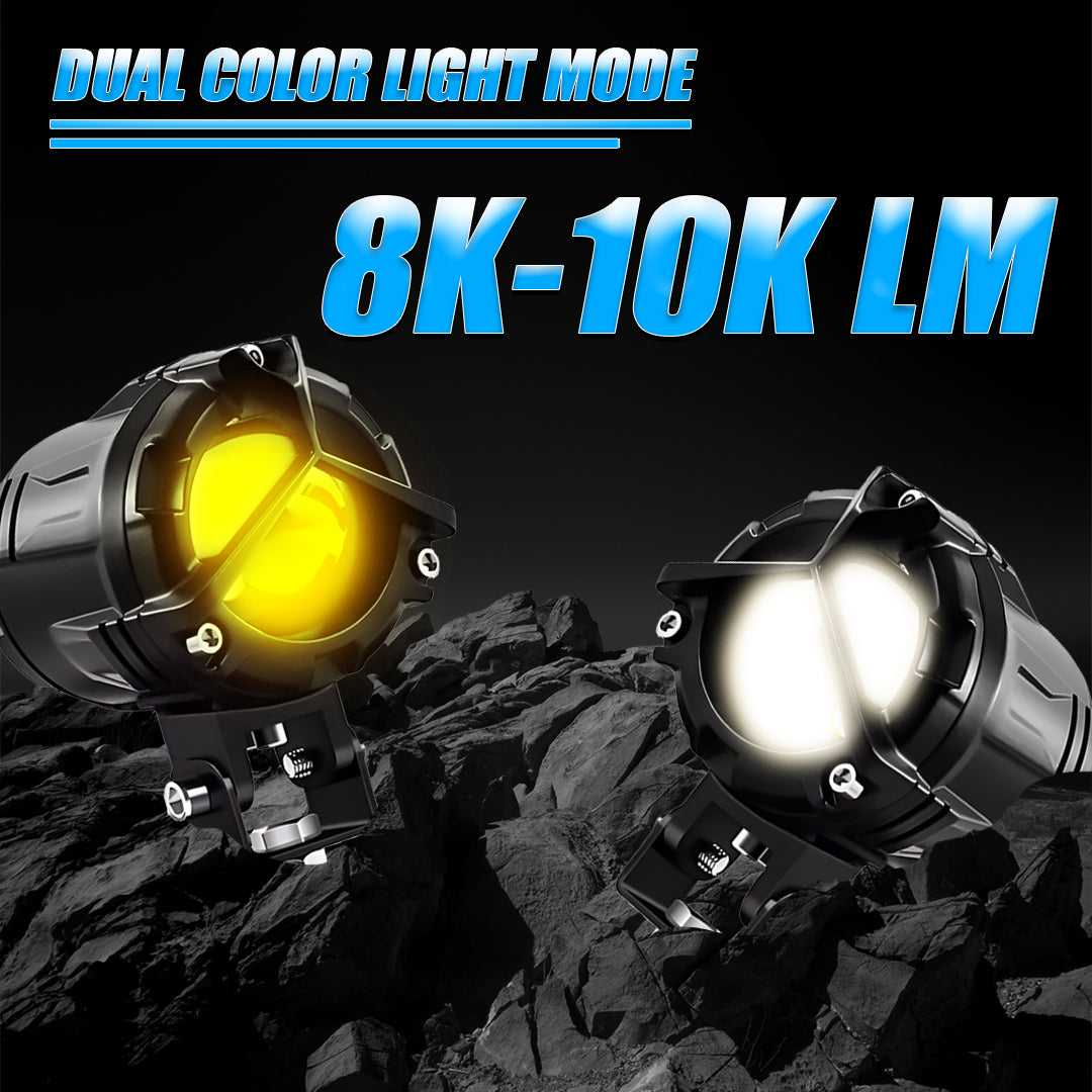 DK350 Y-Type LED Fog Light with Wiring Harness | Korean Chip Laser Light | 2-in-1 Spot & Flood | Yellow & White Dual Color | Wide Coverage | For Bike & Car (Pack of 2)