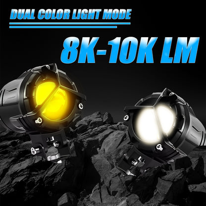 DK350 Y-Type LED Fog Light with Wiring Harness | Korean Chip Laser Light | 2-in-1 Spot & Flood | Yellow & White Dual Color | Wide Coverage | For Bike & Car (Pack of 2)