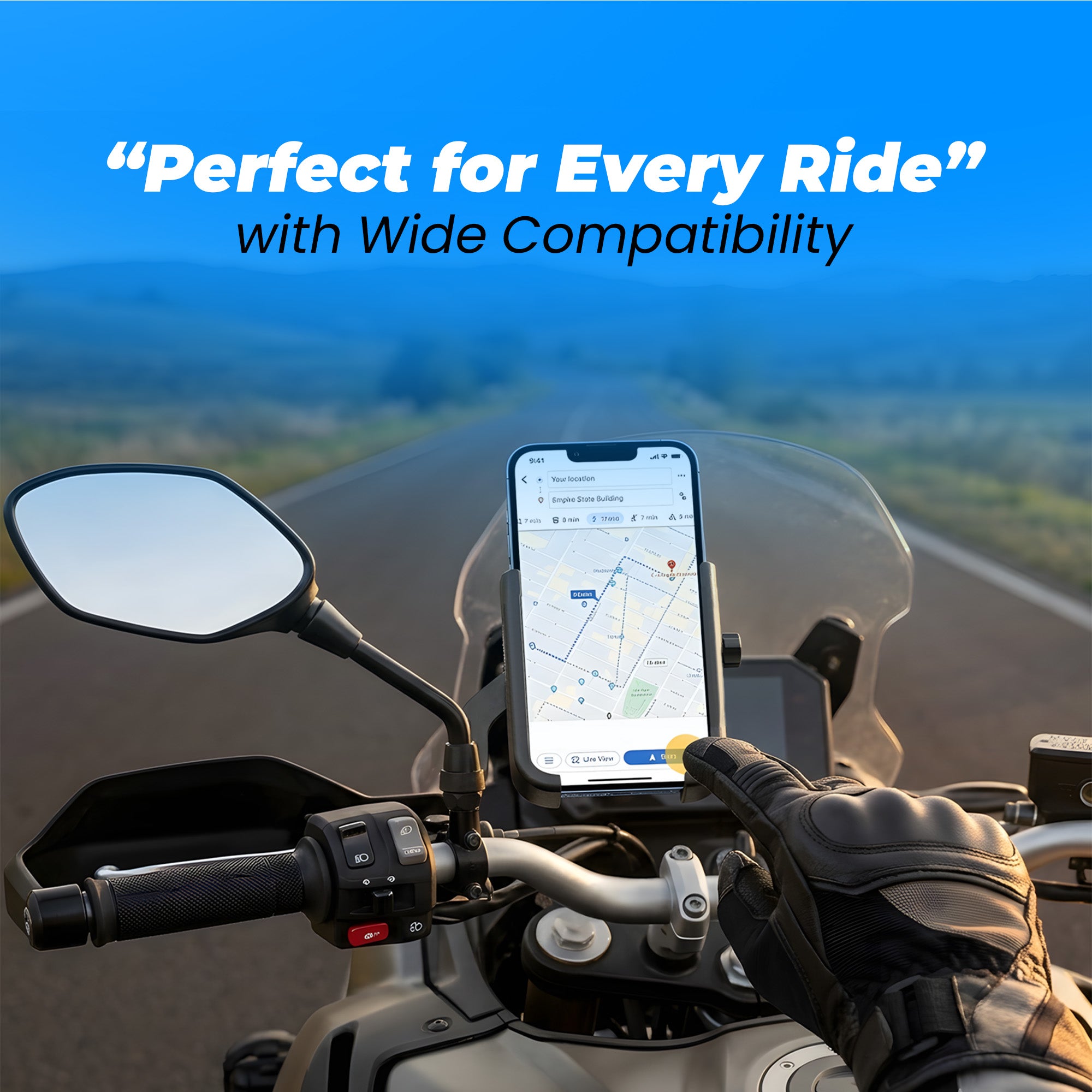 Universal Aluminum Motorcycle & Bicycle Phone Holder with Mirror Fitting – 360° Rotatable Handlebar Mount, Adjustable & Shockproof Mobile Holder