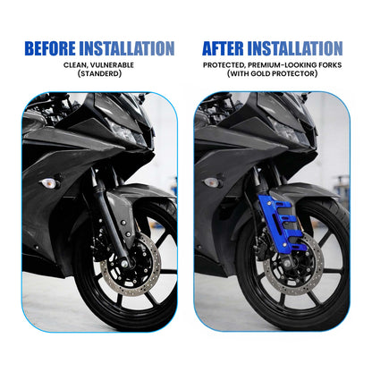 MOTO GENIUS Universal CNC Aluminum Motorcycle Front Fork Protector Anti-Fall Crash Slider, Shock Absorber & Front Fender Guard for Bikes