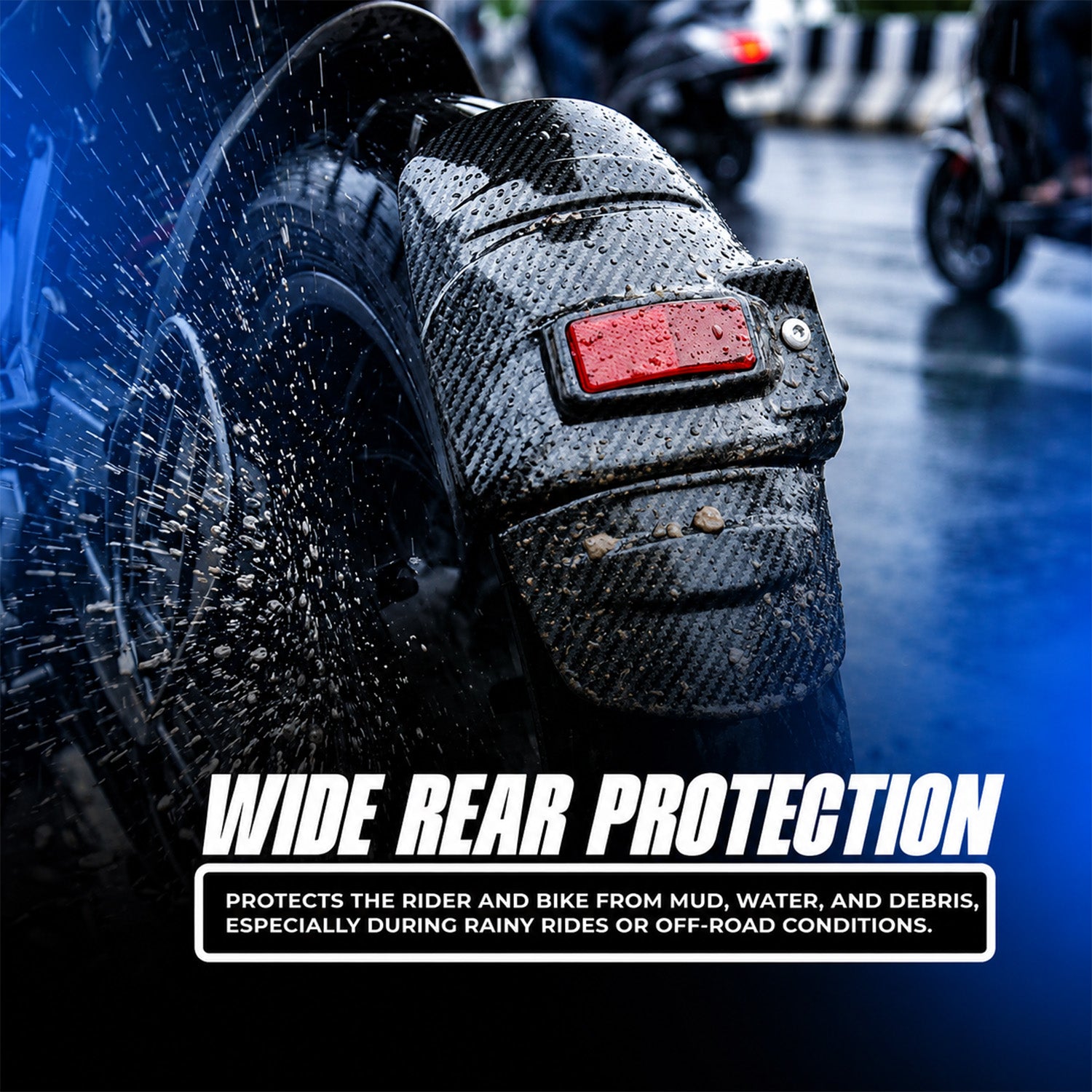 MOTO GENIUS Universal Motorcycle Rear Mudguard Tyre Hugger with Reflector | Carbon Shade Plastic | Anti-Splash Rear Fender for All Bikes