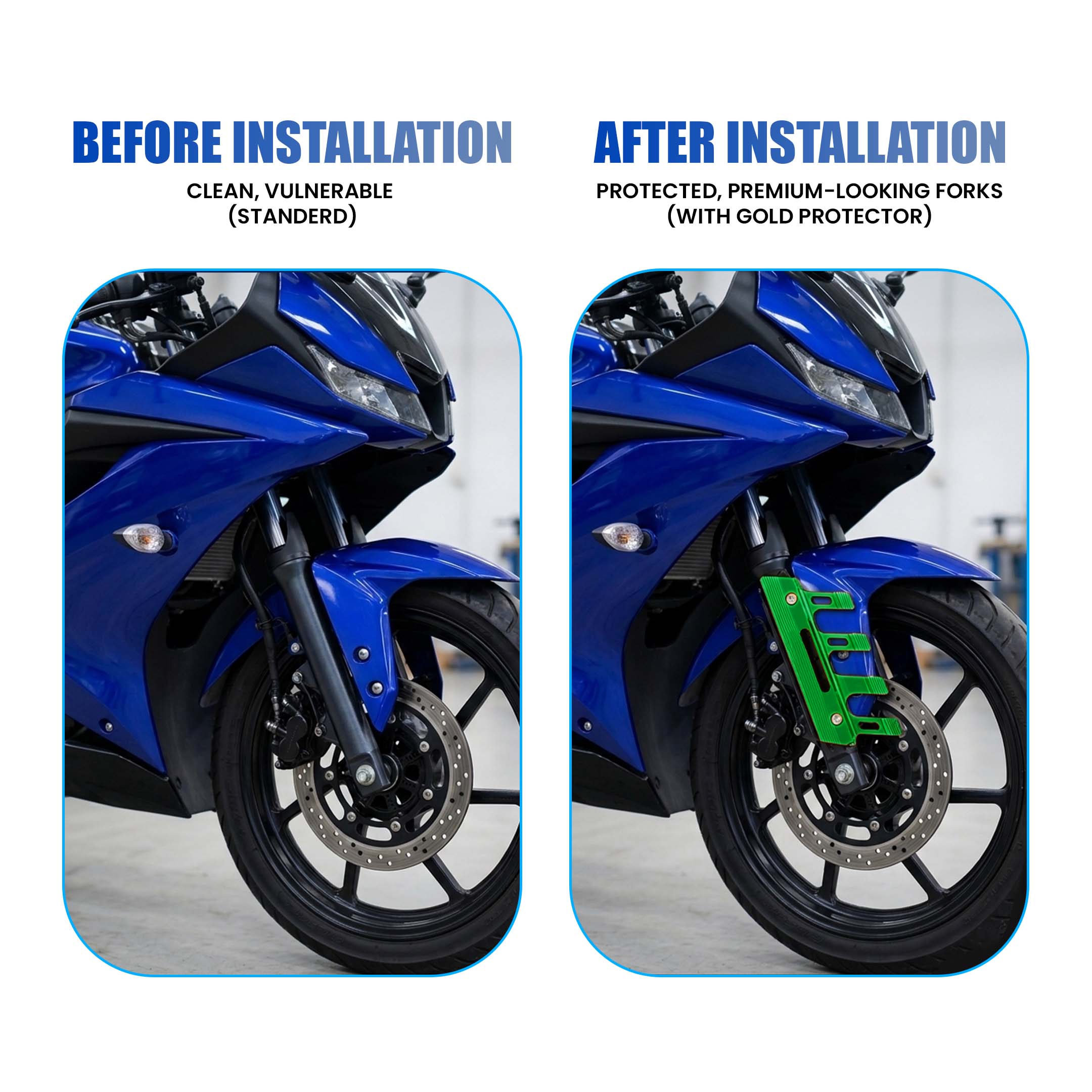MOTO GENIUS Universal CNC Aluminum Motorcycle Front Fork Protector Anti-Fall Crash Slider, Shock Absorber & Front Fender Guard for Bikes