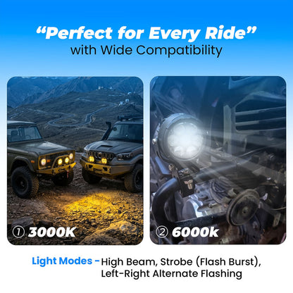 VK700 70W x 2 Motorcycle Fog Light Auxiliary LED Light Set | High Brightness CNC Switch & Wiring Harness | Universal Fit Waterproof Bike Driving Lights (Pack of 2)