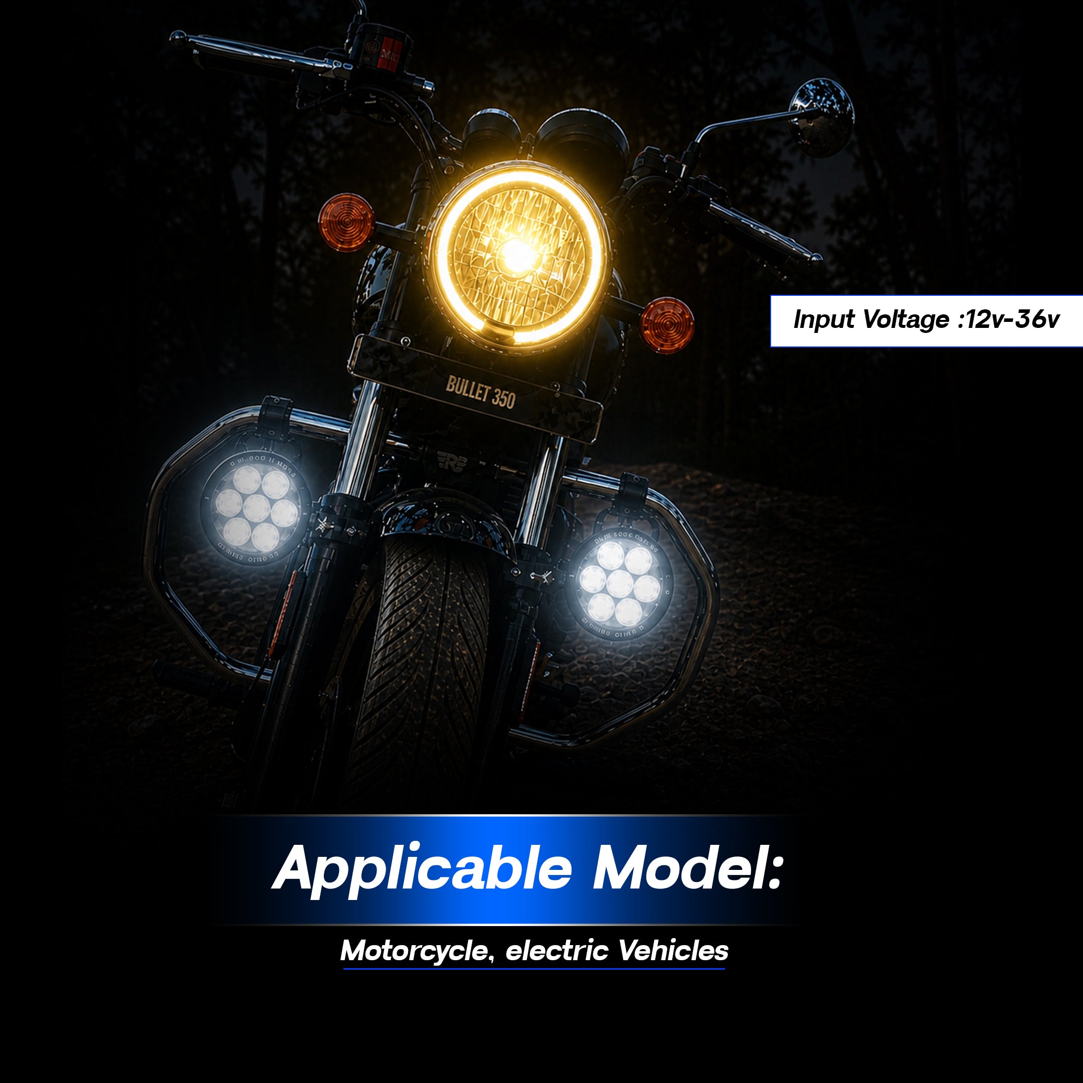 VK60 90W×2 Auxiliary Fog Lights for Motorcycles & EVs – Dual Color High/Low Beam IP67 Waterproof with Wiring Harness & Clamp (Pack of 2) (MGF3)
