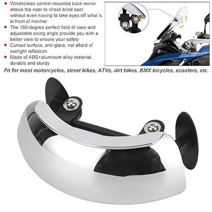 MOTO GENIUS Motorcycle 180° Wide-Angle Rearview visor Mirror – Adjustable Windscreen Mount Convex Mirror for Blind Spot Elimination & Enhanced Riding Safety