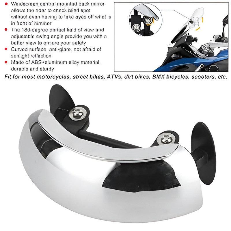 MOTO GENIUS Motorcycle 180° Wide-Angle Rearview visor Mirror – Adjustable Windscreen Mount Convex Mirror for Blind Spot Elimination & Enhanced Riding Safety