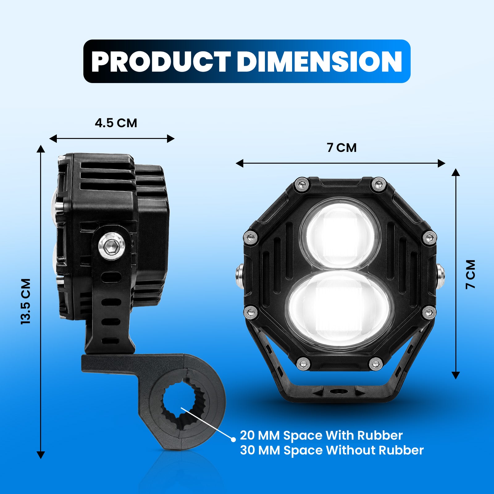 VK810 2 LED 70Wwith Harness High Power Motorcycle Spotlight with Switch, Dual Beam High/Low (White & Yellow), 12V–36V Universal Fit for Bikes, Scooters & Electric Vehicles, IP67 Waterproof Auxiliary Fog Light (Pack of 2) (MGF3)