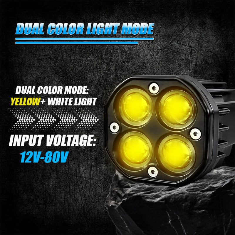VK 40 4 LED 80W Fog Light ( WITHOUT HARNESS ) | Dual Color Yellow & White High Power Fog Lights for Car, Bike, Truck & Van | Universal Off-Road Auxiliary Light Kit (Pack of 2) (MGF2)