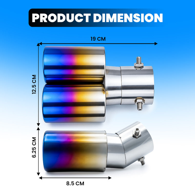 Universal Stainless Steel Burnt Neo Chrome Dual Pipe Car Exhaust Muffler Tip | Rainbow Iridescent Round Shaped Straight End Tail Pipe Show Modification Accessory for All Cars