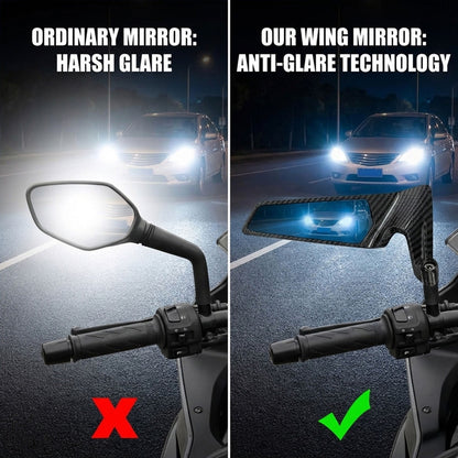 MOTOT GENIUS Carbon Coated Motorcycle Rearview Mirrors – CNC Metal 180° Rotatable Universal Side Mirrors with Stealth Wind Wing Design, 10mm & 8mm Mounts for Bikes and Scooters