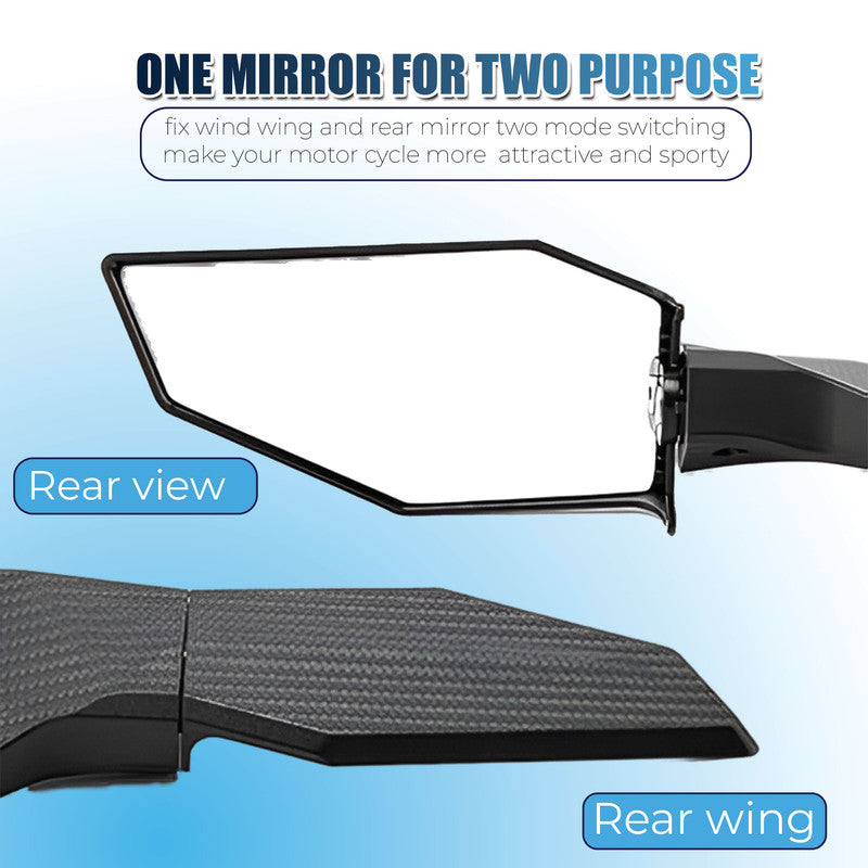 Motorcycle Wind Wing Rearview Mirrors – Adjustable Rotating Carbon Fiber Style Side Mirrors with LED Turn Signals, Swivel Wing Fin Replacement for Bikes