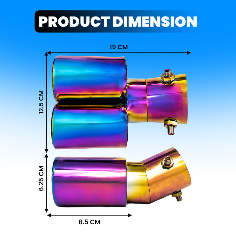 Universal Stainless Steel Burnt Neo Chrome Dual Pipe Car Exhaust Muffler Tip | Rainbow Iridescent Round Shaped Straight End Tail Pipe Show Modification Accessory for All Cars