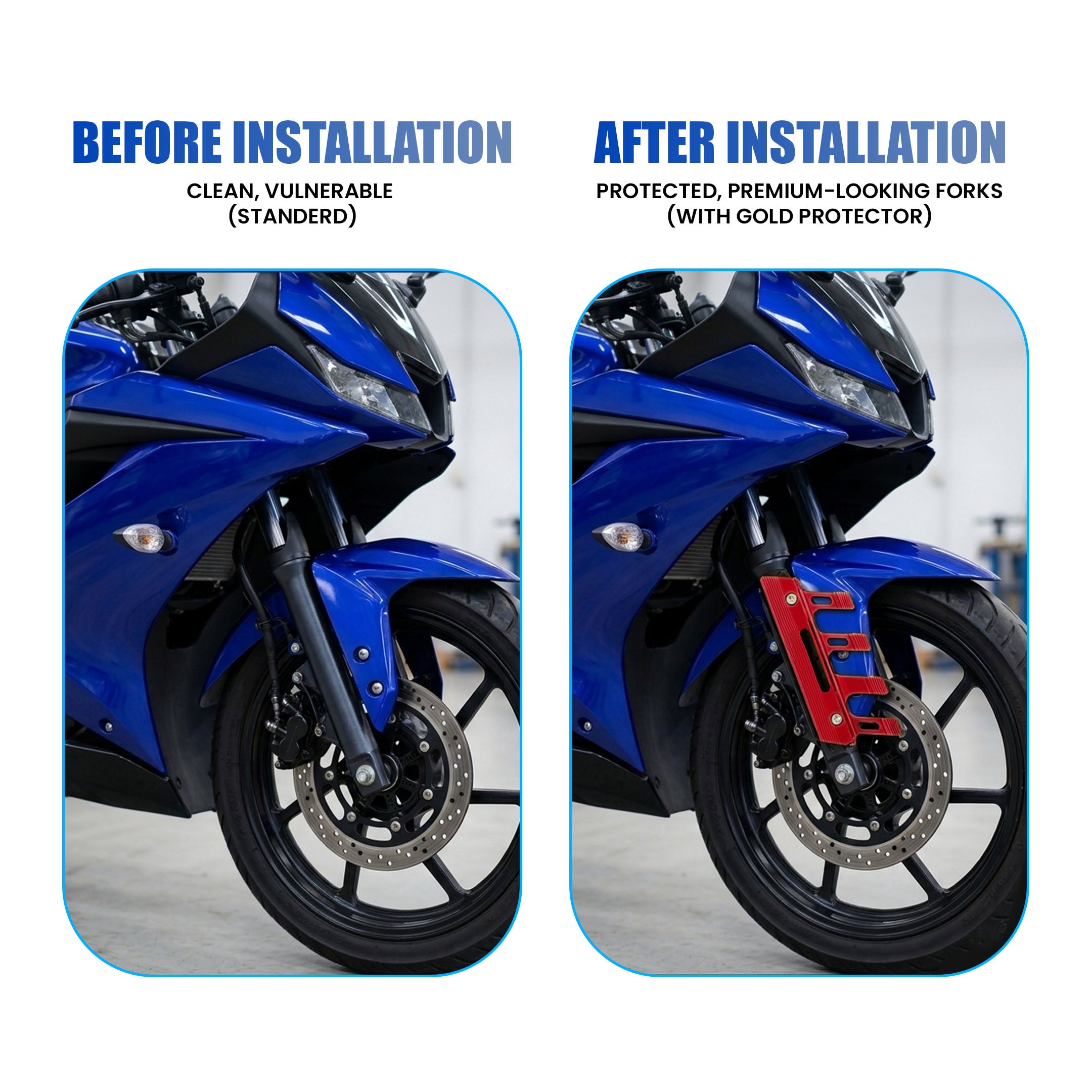 MOTO GENIUS Universal CNC Aluminum Motorcycle Front Fork Protector Anti-Fall Crash Slider, Shock Absorber & Front Fender Guard for Bikes