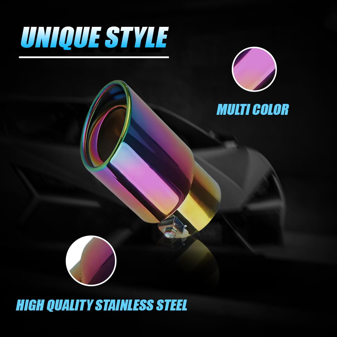 MOTO GENIUS Universal Stainless Steel Car Exhaust Tip | Chrome Bolt-On Tailpipe Muffler for Most Cars, Rustproof Exhaust Pipe Extension, Adjustable Silencer Tip (Pack of 1) MultiColor