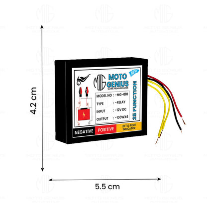 MOTO GENIUS Universal Motorcycle Hazard Indicator Flasher Relay, 25 Flash Patterns with Switch, Waterproof LED | Bulb Compatible Blinker for Turn Signal Lights