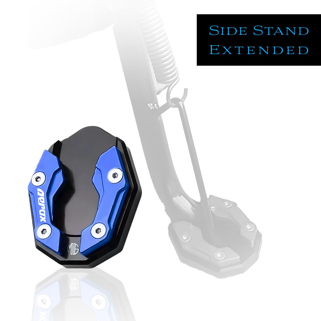 MOTO GENIUS Aerox 155 Aluminium Side Stand Extender | CNC Base Plate for Stability and Support | Durable Easy Installation| Enhanced Stability (Blue)