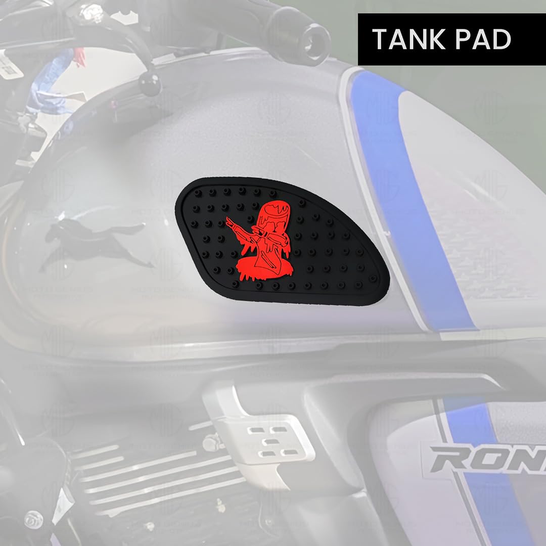 MOTO GENIUS Universal Anti Slip Silicone Tank Pad | Waterproof Motorcycle Sticker for Enhanced Grip and Protection on All Bikes (Ghost Logo) (Red)