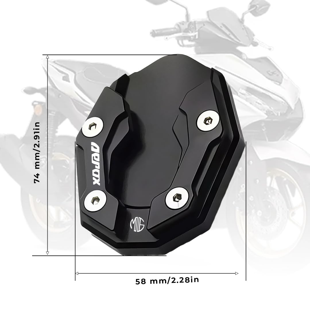 MOTO GENIUS Aerox 155 Aluminium Side Stand Extender | CNC Base Plate for Stability and Support | Durable Easy Installation| Enhanced Stability (Black)