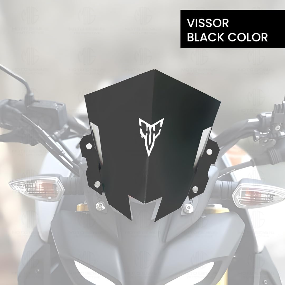 MOTO GENIUS Metal Visor Windscreen Windshield Deflector for MT 15 | Heavy Quality Flyscreen with Mount for Motorbike | Wind Sheld Protector (Black)