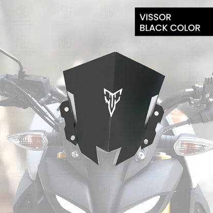 MOTO GENIUS Metal Visor Windscreen Windshield Deflector for MT 15 | Heavy Quality Flyscreen with Mount for Motorbike | Wind Sheld Protector (Black)