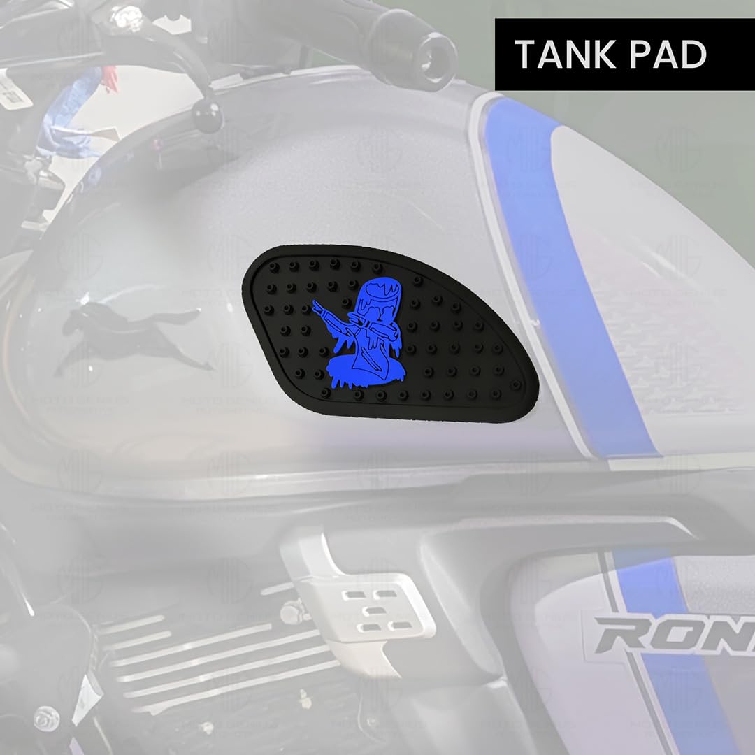 MOTO GENIUS Universal Anti Slip Silicone Tank Pad | Waterproof Motorcycle Sticker for Enhanced Grip and Protection on All Bikes (Ghost Logo) (Blue)