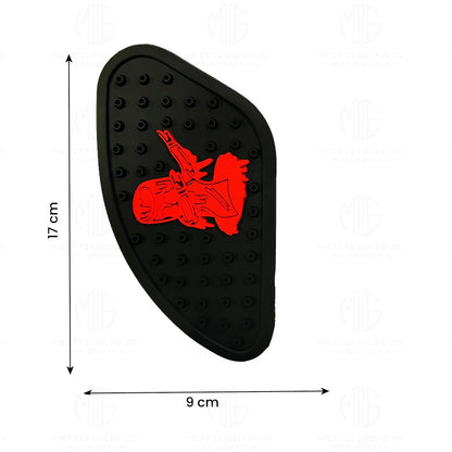 MOTO GENIUS Universal Anti Slip Silicone Tank Pad | Waterproof Motorcycle Sticker for Enhanced Grip and Protection on All Bikes (Ghost Logo) (Red)
