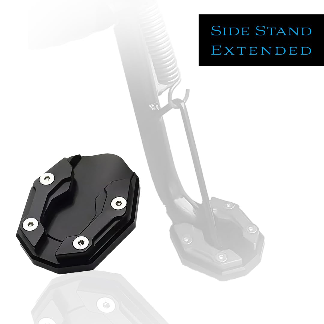 MOTO GENIUS Aerox 155 Aluminium Side Stand Extender | CNC Base Plate for Stability and Support | Durable Easy Installation| Enhanced Stability (Black)
