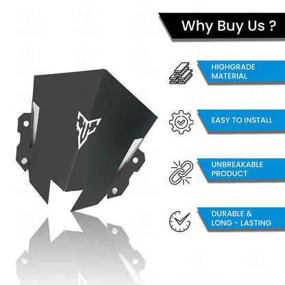 MOTO GENIUS Metal Visor Windscreen Windshield Deflector for MT 15 | Heavy Quality Flyscreen with Mount for Motorbike | Wind Sheld Protector (Black)