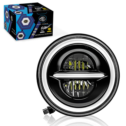 5.7 Inch LED Round Headlight for Harley Davidson & Bajaj Avenger Motorbike | Acrylic & Aluminum Construction, Waterproof, Luminous Mode (Line Design) - Moto Genius