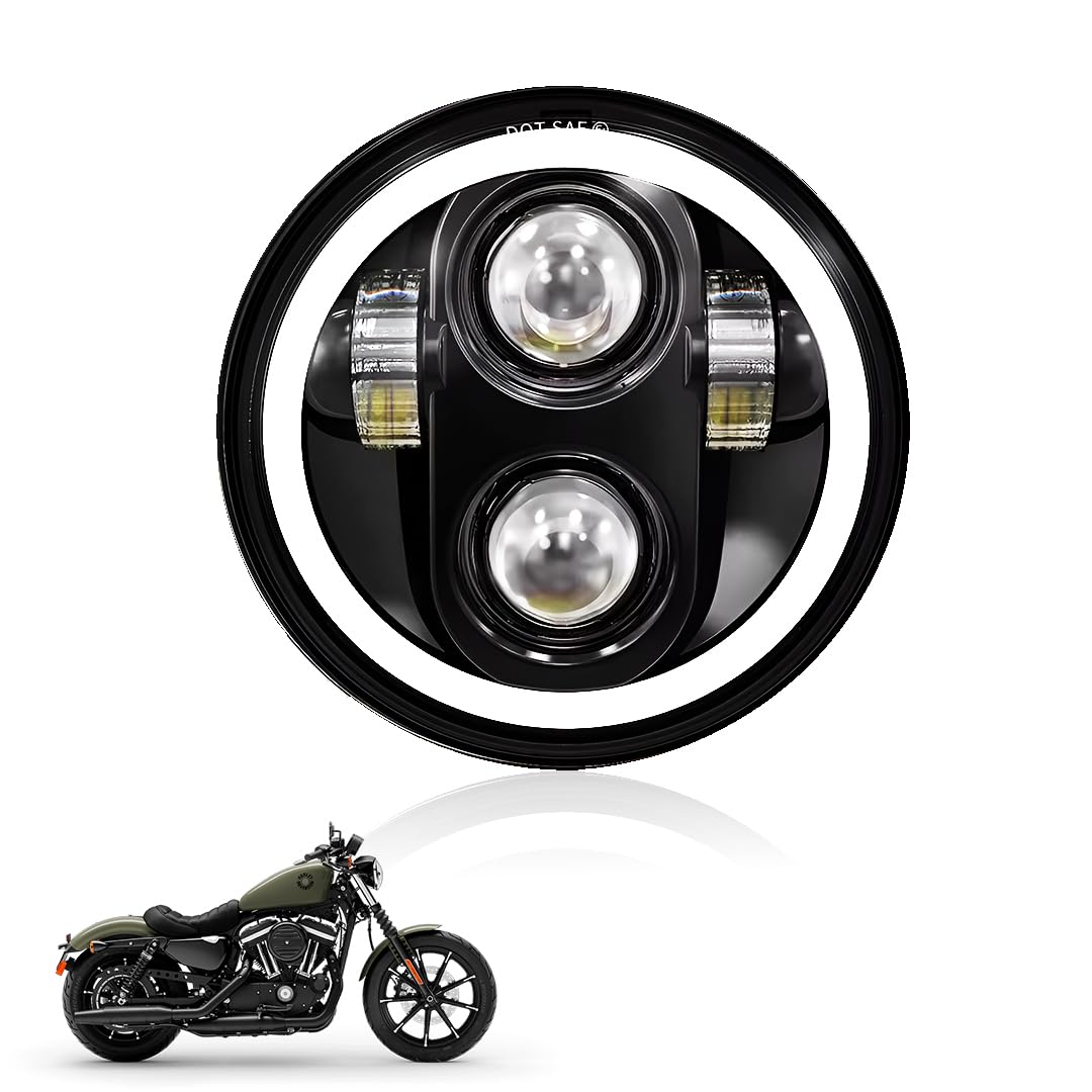 5.7 Inch LED Round Headlight with DRL for HD Iron 883 Motorbike | Acrylic & Aluminum Construction, Waterproof, Luminous Mode - Moto Genius