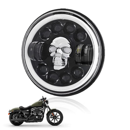 5.7 Inch LED Round Headlight with DRL for HD Iron 883 Motorbike | Acrylic & Aluminum Construction, Waterproof, Luminous Mode | Skull Design - Moto Genius