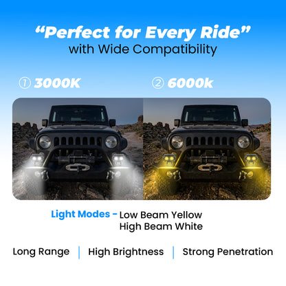 JX 130 WITHOUT HARNESS 60W Dual Color LED Fog Light for Motorcycles | 2 LED Dual Beam White & Yellow | Waterproof Auxiliary Driving Lamp (Pack of 2) (MGF2)