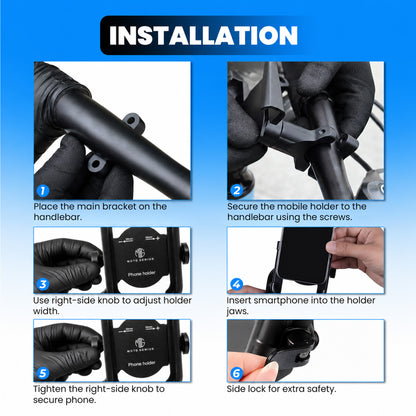 Universal Aluminum Motorcycle & Bicycle Phone Holder with Handle Fitting – 360° Rotatable Handlebar Mount, Adjustable & Shockproof Mobile Holder