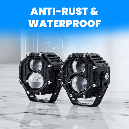 VK810 2 LED 70Wwith Harness High Power Motorcycle Spotlight with Switch, Dual Beam High/Low (White & Yellow), 12V–36V Universal Fit for Bikes, Scooters & Electric Vehicles, IP67 Waterproof Auxiliary Fog Light (Pack of 2) (MGF3)