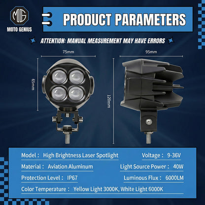 Dual Color DRL Laser Shooting Headlight, 4 LED High Intensity Spot Light, 9–36V Off-Road Fog Lamp for Truck, Motorcycle, Car & Boat (Pack of 2)