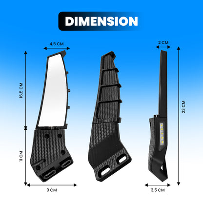 Adjustable Universal Motorcycle Rearview Mirrors with LED Turn Signals, Rotating Wind Wing Side Mirrors, Carbon Fiber Finish, Modified Rear View Mirrors for Most Motorcycles & Bikes