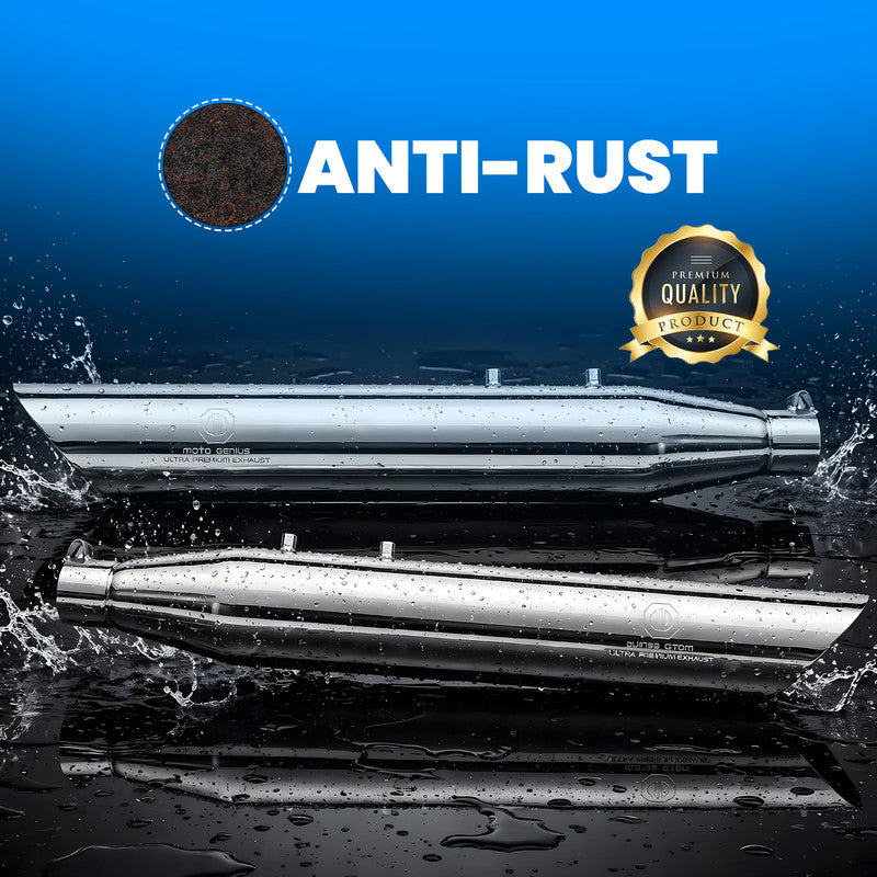 Razor Stainless Steel Dual Exhaust Silencer for Jawa Classic & Jawa 42 (Both Sides, Silver Chrome) | Heavy Bass Deep Rumble Note | Anti-Rust & Weatherproof Motorcycle Muffler (Pair)