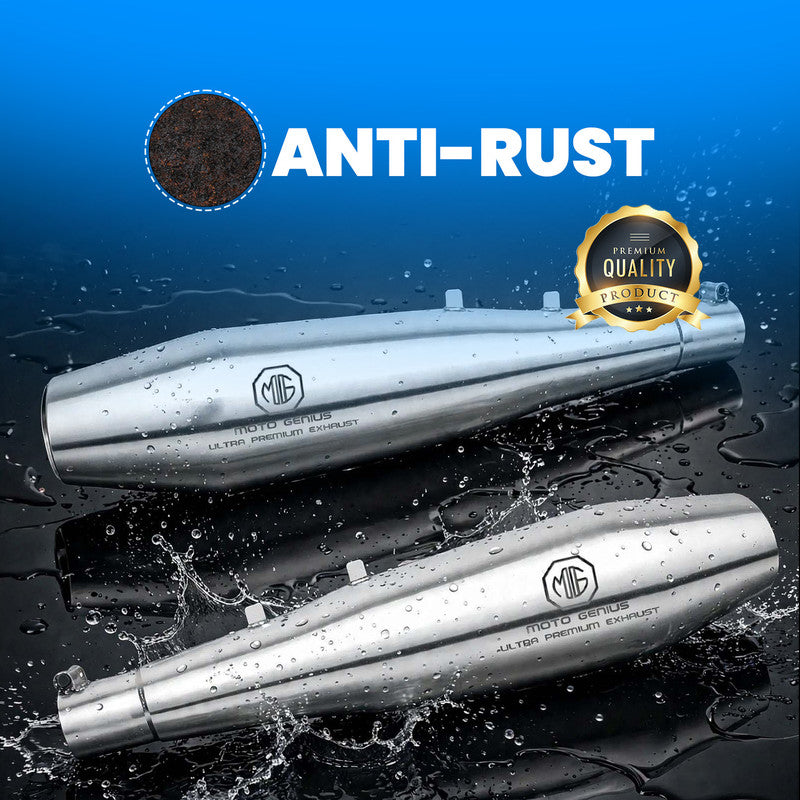 Venom Stainless Steel Dual Exhaust Silencer for Jawa Classic & Jawa 42 (Both Sides, Left + Right) | Premium Anti-Rust Performance Muffler Pair (Chrome Silver)