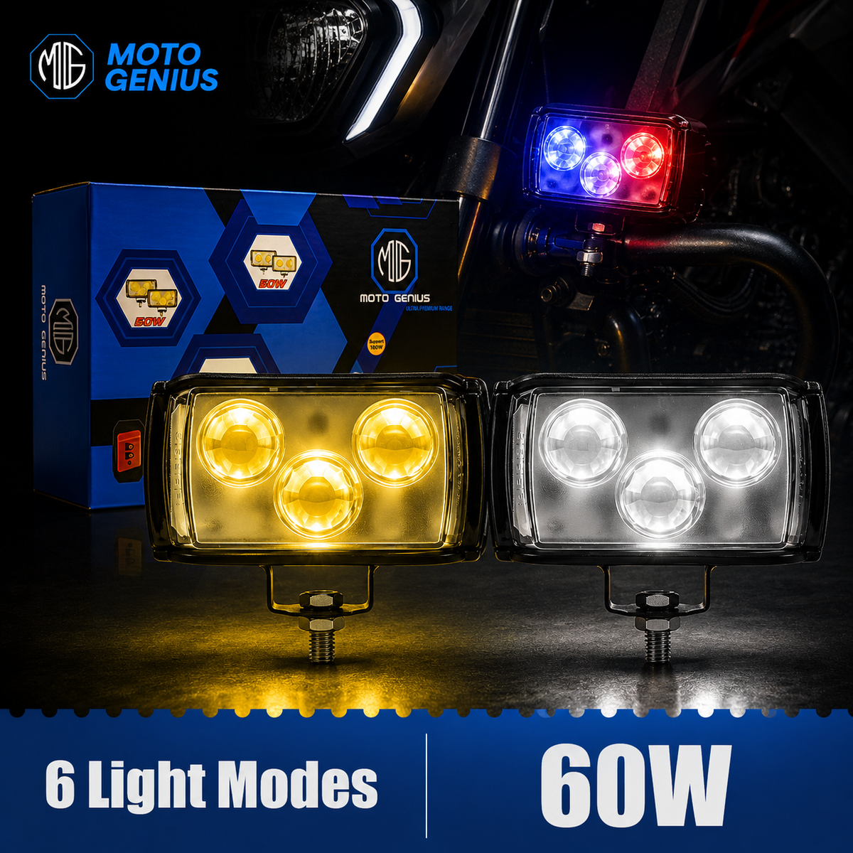 Universal 3-LED Motorcycle Fog Light Kit | 60W Dual Lens Projector Spotlight with Wired Switch | 12V-80V Waterproof Riding Lamps for Bikes (Pack of 2)