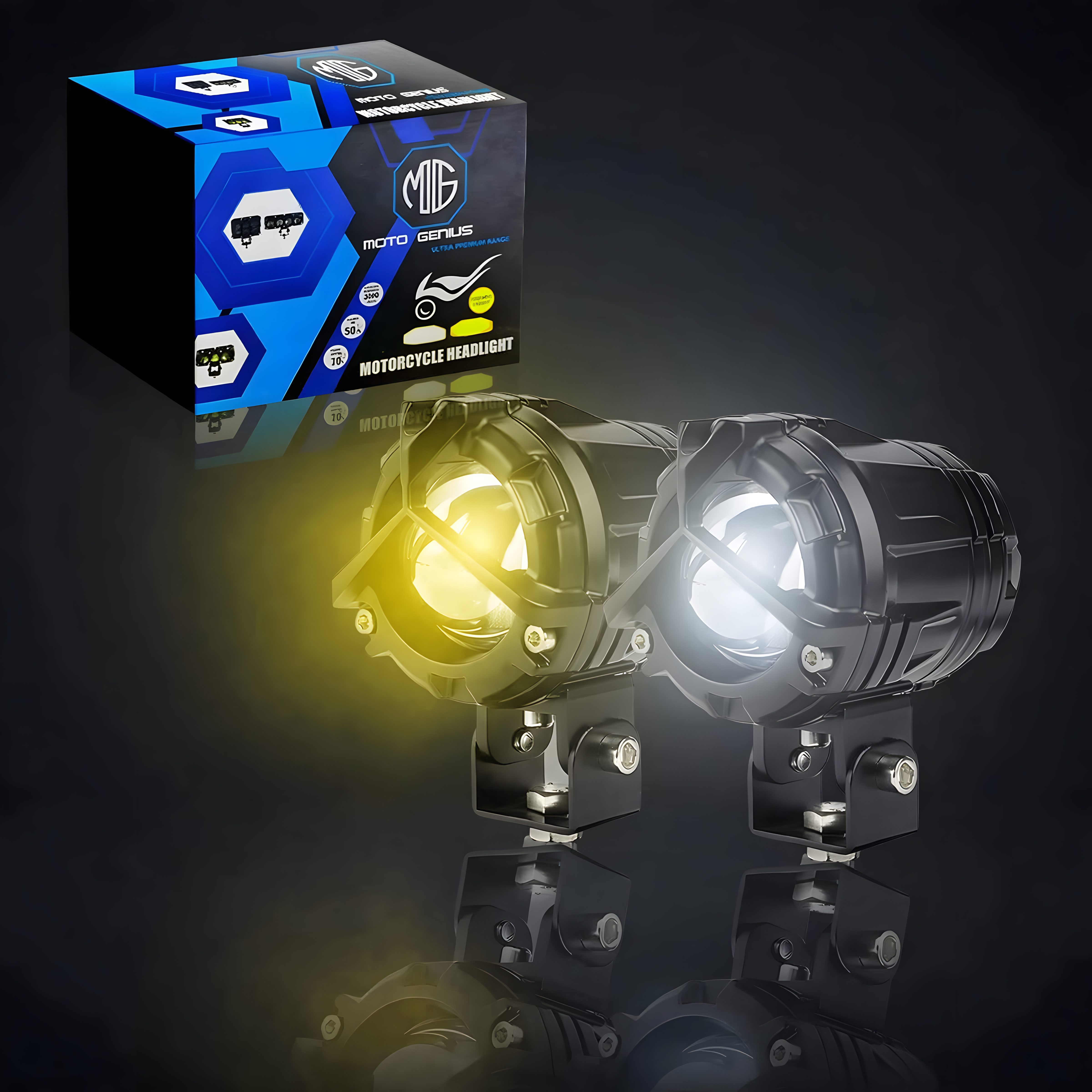 60W (Per Piece) LED Fog Lights ( without harness ) for Bike, Car, Motorcycle | Dual Color White & Yellow Projector Lights, Waterproof Y Shape Laser Beam Driving Lamps, High Brightness, Universal Fit (Pack of 2) (MGF2)