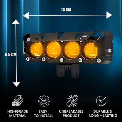 MOTO GENIUS 60W Super Bright 4 LED Fog Light | Dual Color & | High/Low Beam | Waterproof Aluminum Housing | Universal Fit for Car & Motorcycle