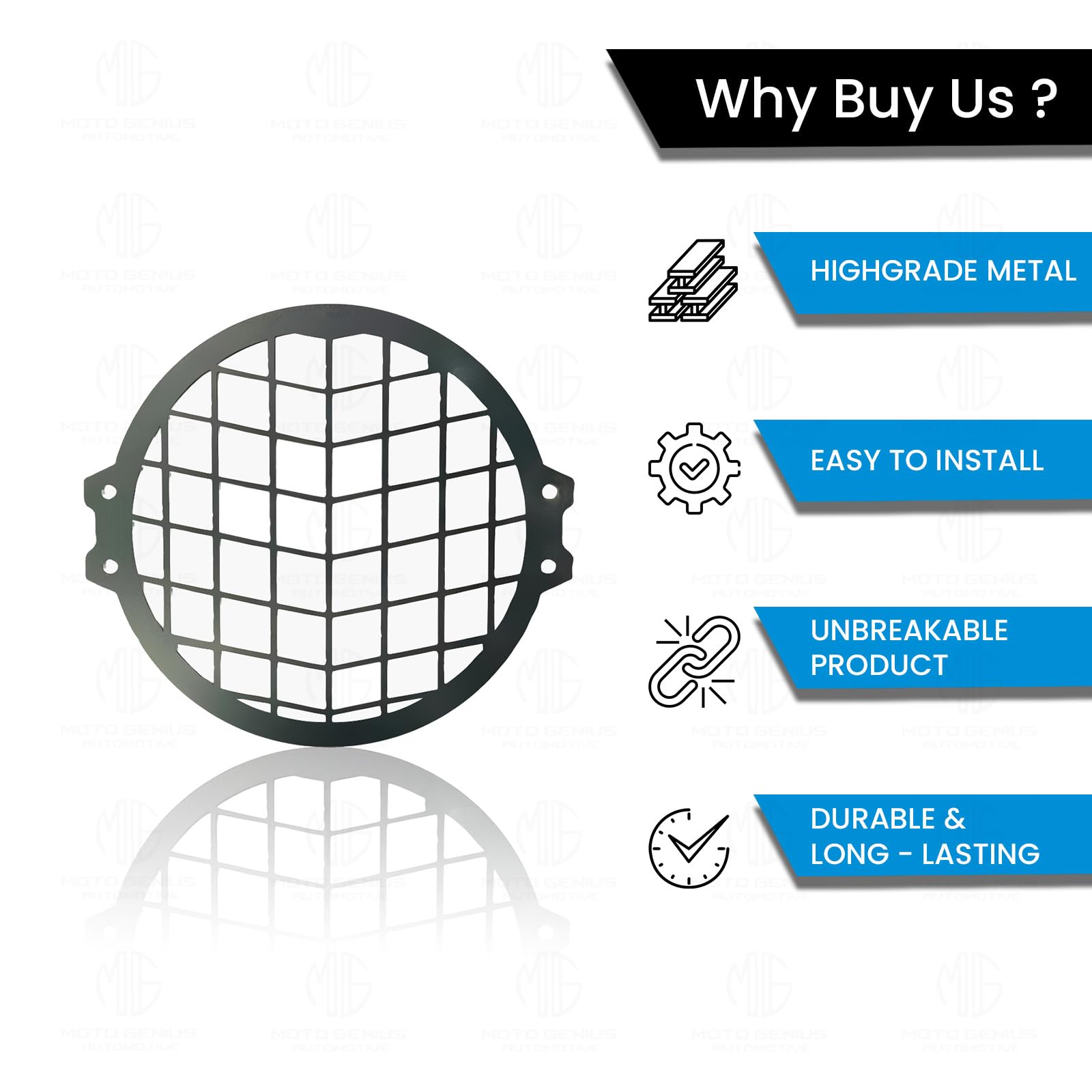 MOTO GENIUS Front Headlight Grill Guard for RE Himalayan BS3/BS4/BS6/Scram Motorbike | Durable Metal Protective Head Light Frame Protector (Plus Design Grill)