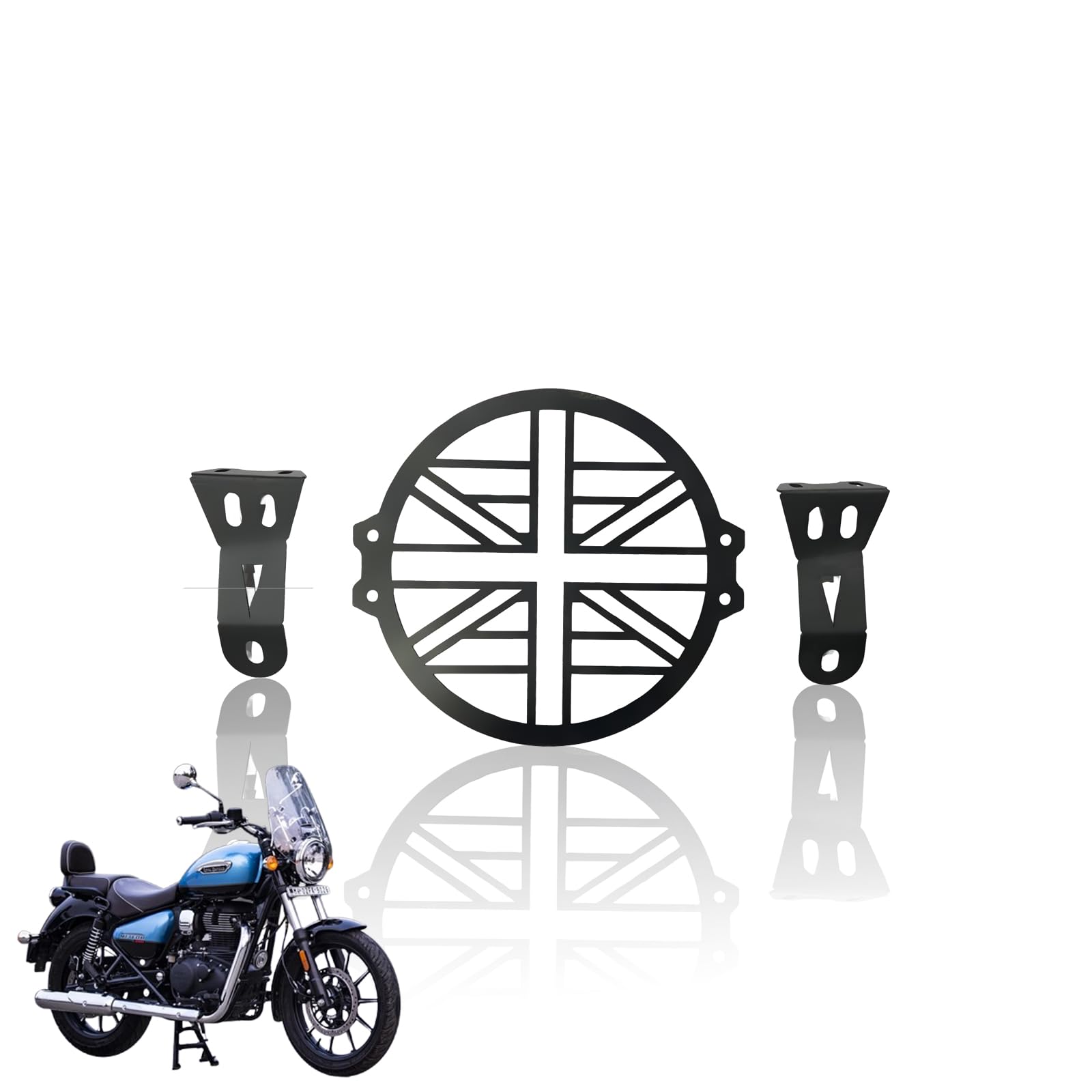 Front Headlight Grill Guard for RE Meteor 350 |Durable Metal Protective Head Light Frame Protector| Jali Compatible for RE Meteor (Flower Design)