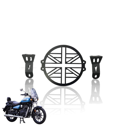 Front Headlight Grill Guard for RE Meteor 350 |Durable Metal Protective Head Light Frame Protector| Jali Compatible for RE Meteor (Flower Design)